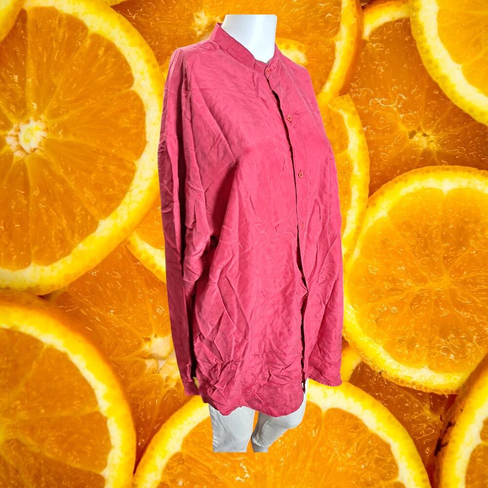 City Streets Men's Red Silk Long Sleeve‎ Band Collar Button-Down Shirt Size L